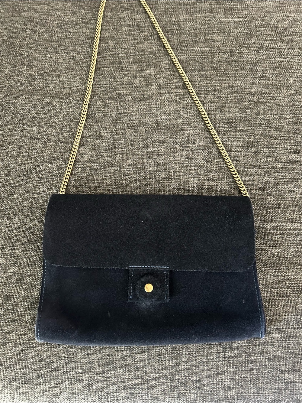Clare V. Navy Suede Gosee Clutch/Crossbody with Gold Chain